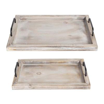 China Sustainable Antique Food Serving Trays Wooden Tray with Metal Handles Stylish Farmhouse Decor Serving Platter for sale