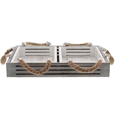 China Sustainable Wooden Nesting Service Tray with Rope Handle Nautical Decor Wooden Tray for Coffee Shop for sale