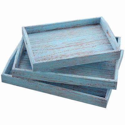 China Sustainable Rustic Wood Tray Nesting Multipurpose Wooden Serving Tray Set of 3 for sale