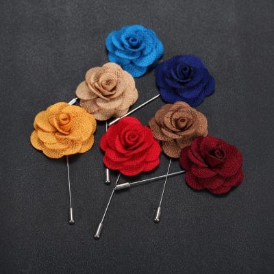 China Corsage handcrafted handmade fabricstick brooch men's suit flower wedding fabric brooch pin for sale