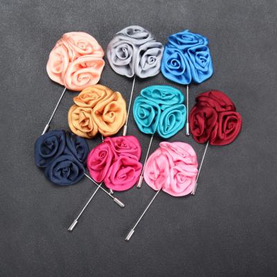 China High quality handmade silk flower boutonniere corsage rose lapel pin for sale