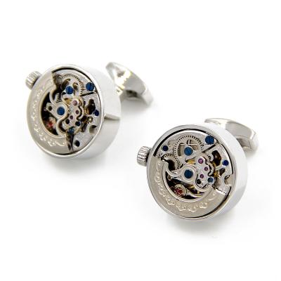 China Fashion Brass Wholesale Jewelry Mens Silver Color Watch Movement Cufflinks for sale