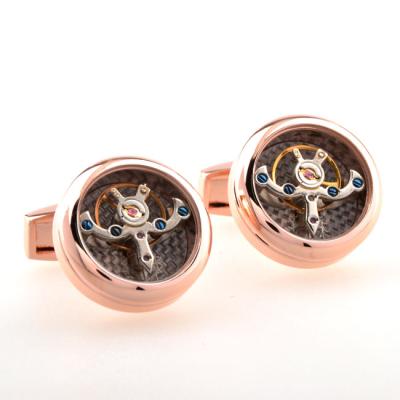 China Fashion Brass Mens High Precision Rose Gold Watch Swirl Cufflinks for sale