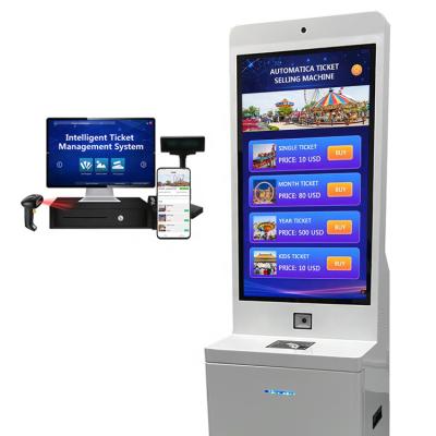 China Attractions Industry Vending Tickets Solution Provider Self Service One Stop Stand 32/43/49/55/65 Inch Ticketing Kiosk In Water Park Lobby for sale