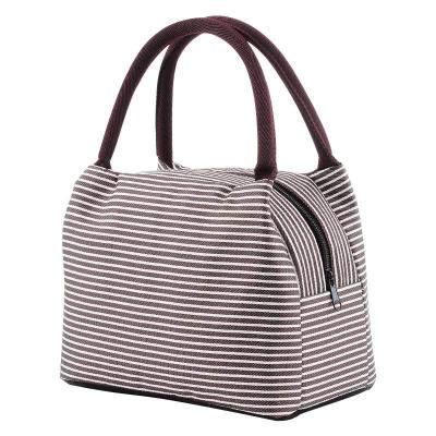 China Fashion Amiqi Stripes Pattern Tote Lunch Bag Factory Wholesale Portable Lightweight Insulated Lunch Bag for sale