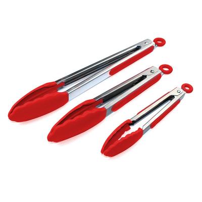 China Red Silicone Clamp Stainless Steel Kitchen Grill Tongs for Outdoor Camping BBQ Buffet for sale