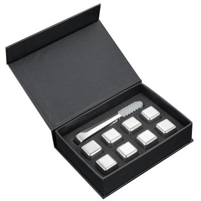 China Design Whiskey Ice Stone Set 8 PCS Stainless Steel Cubes With Tong And EVA Gift Box for sale