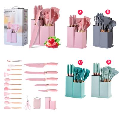 China Silicone keukengereedschappen set 19 stuks Kookgereedschap met houten handvat accessoires Te koop