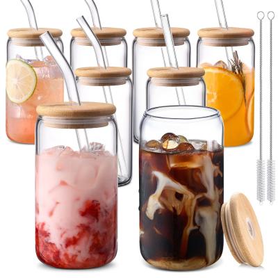 China Oportunidad de fiesta Morden Luxury 16 oz Jugo de vidrio claro Mason con tapa de bambú y paja en venta