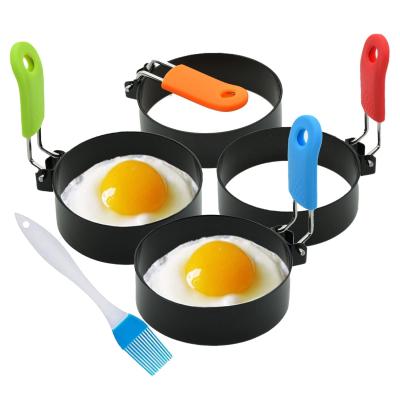 China Nonstick Silicone Fried Stainless Steel Egg Mold Rings Pancake Molds with Handle for sale