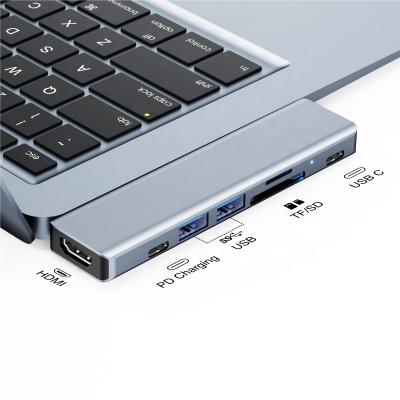 China Left Extension 7 in 1 Type C USB Hub to 4K HDTV TF SD Card Reader Type C Dock for MacBook Pro Air M1 USB 3.0 Hub for sale