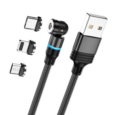 China 540 Degree Rotation LED 3 in 1 Charging Cable 540 Degree Magnetic USB Cable for iPhone Samsung Magnet Charger Cable for sale