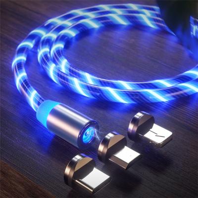 China 2.4A Charging Cheap 3 in 1 Luminous LED Flame Magnetic USB Charging Cable for Type C Mobile Phones USB iPhone Micro Cable for sale