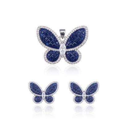 China 2019 Hot Sale 18K Copper Platinum Plated Animal Butterfly Pendant Necklace Earrings Set Jewelry for sale