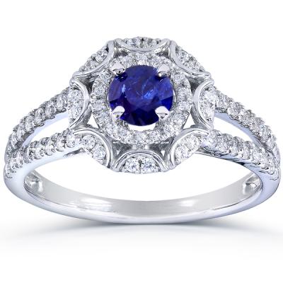 China CLASSIC 18k White Gold Plated Sterling Silver Blue Sapphire 925 Ring Wholesale for sale