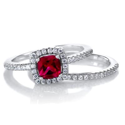 China Large Charm Couples Sterling Silver Ruby Diamond Wedding Ring Set Ring for sale