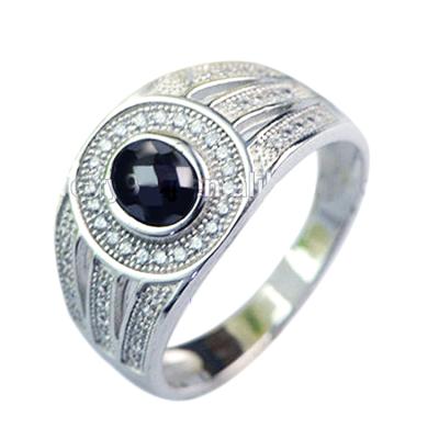 China CLASSIC Design Classic Diamond White Gold Ring Men's Ring With Black Stone for sale