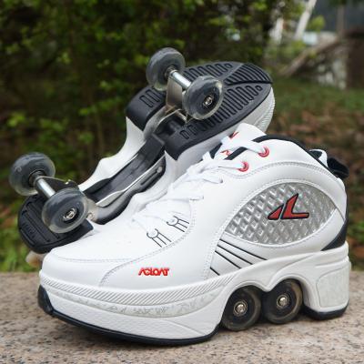 China High quality TPR deformation kids roll shoes adult wholesale and kids kick roller skate shoes with 4 wheels for sale