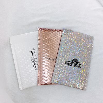 China Recyclable Peach Eyelash Package Envelope Durable/Protective/Recyclable/Shockproof Customized Charm Plastic Hologram Pale Pink Bubble Mailer With Yourself Logo for sale