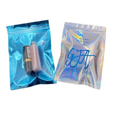 China Custom Logo One Side Transparent Hologram Moisture Proof Packaging Small Zipper Lock Mylar Hologram Bags for sale