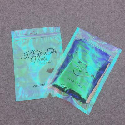 China Cheap custom plastic hologram side printing shinny side printing cosmetic zipper bag makeup packaging zipper bag seal three cosmetic smell eyelash hologram laser bag for sale