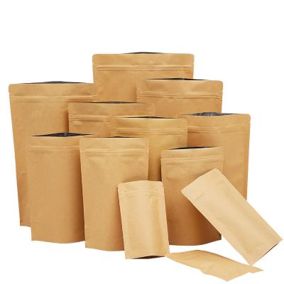 China Recyclable Brown Kraft Paper Food Bag Stand Up Pouches For Food Packaging With Zipper for sale