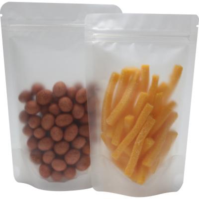 China Recyclable Stand Up Candy Dried Fruit Nut Food Plastic Pouch Transparent Snack Bag With Zipper Top for sale