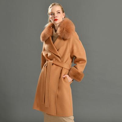 China 2019 Anti-Shrink Cashmere Winter Coats With Fox Fur Coat Real Mink Fur Cuff Wool Clothing Women's Long Wool for sale