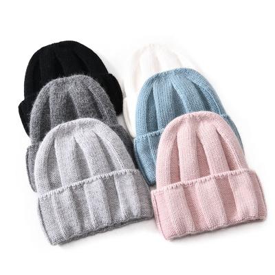 China COMMON High Quality Cashmere Knit Beanie Hat Unisex Wholesale Thick Striped Winter Beanie Cap Custom Made for sale