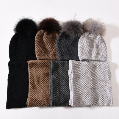 China Medium Winter 2-Pieces Hat And Scarf Sets Thick Warm Wool Knitted Scarf And Neck Double Layer Hat Set for sale