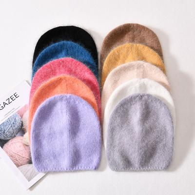 China COMMON Winter Cashmere Knitted Beanie Hat New Fashion Long Hair Soft Fluffy Knit Warm Women Fall Beanies for sale