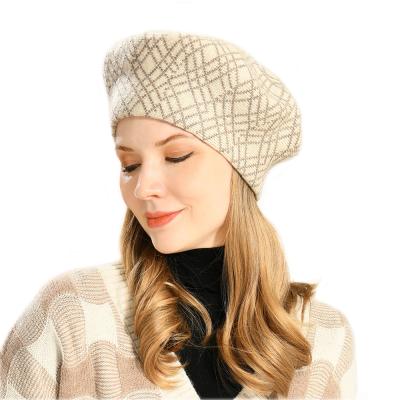 China Wholesale Plush Wool Knit Beret Hat Plaid Painter Custom Double Layer Thick Warm Vintage Women French Berets for sale