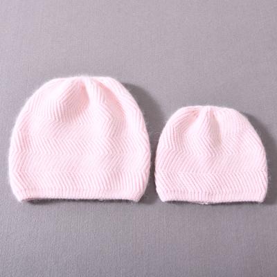 China breathable & Waterproof handmade cashmere knit kids hats wholesale high quality winter thick warm knit mom and baby beanie for sale