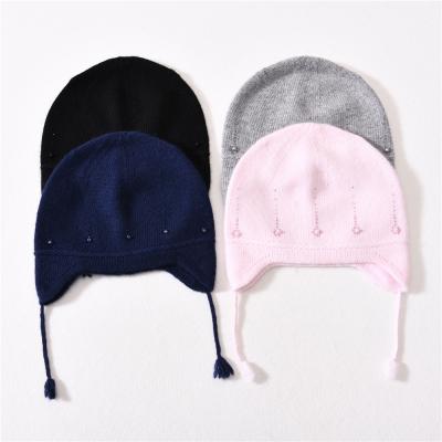 China Custom JOINT Factory Winter Hat With Pearl Earflap Cute Plain Knitted Kids Baby Winter Beanie for sale