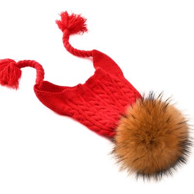 China Wholesale Custom COMMON Logo Kid Baby Winter Hat Real Fur Pom Pom Beanie Hat Knitted Beanies Kids for sale