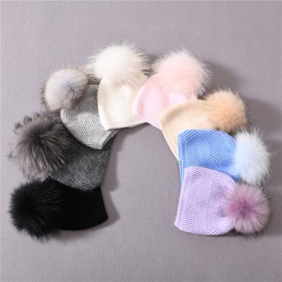 China New COMMON Fashion Cashmere Knit Beanie Hat High Quality Wholesale Winter Flip Knit Baby Beanie Pom Pom for sale