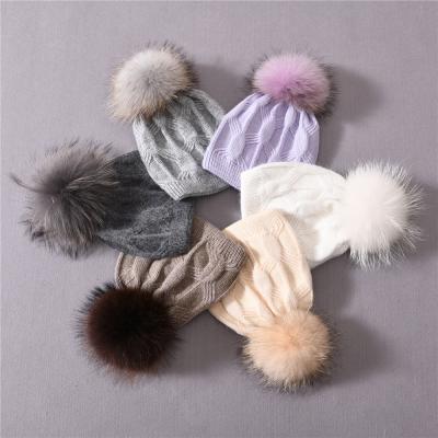 China Cute Pom Pom Kids Children Baby Girl Winter Fur Hat Custom COMMON Logo Fashion Fitted Knitting Winter Beanies for sale