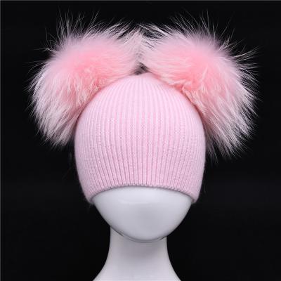 China Real COMMON Wholesale Warm Cashmere Knitted Baby Pom Pom Hat Baby Girls Boys Fur Knit Beanie for sale