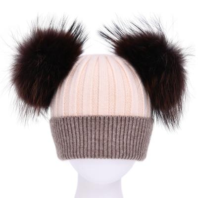 China Real COMMON Wholesale Custom Kids Beanie Fur Pom Pom Winter Cashmere Knitted Supplier for sale