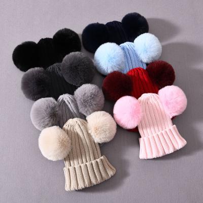 China Factory Wholesale COMMON Winter Warm Beanie Cute Kids Acrylic Knitted Baby Knit Beanie Pom for sale