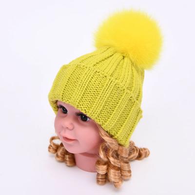 China Beanie New Autumn Winter Fashion knitted Cindy Color Big Fur Pom sheer Pom Top Cute Acrylic Knitted Beanie Kids COMMON kids for sale