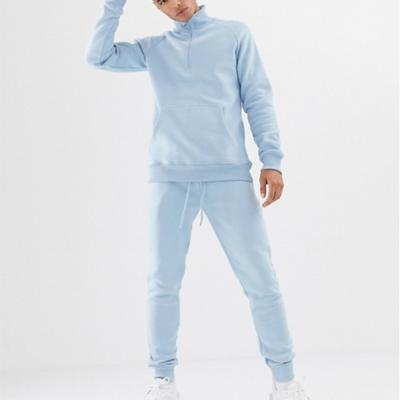 China QUICK DRY Mens Wholesale Custom Slim Fit Sports Tracksuits In Blue With Half Zipper for sale