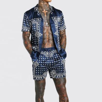 China Wholesale Men's Breathable Summer Men's Inka Print Suit Button Up Silk Shirts Shorts Sets For Men for sale