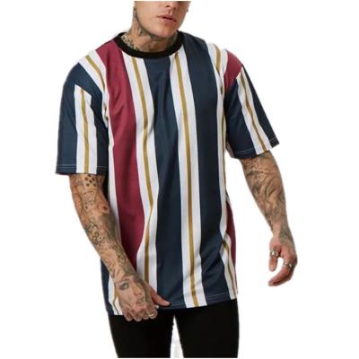 China Custom Sustainable Hot-selling Multi Color Cotton Men Clothing Crew Neck Vertical Striped T-shirt Men for sale