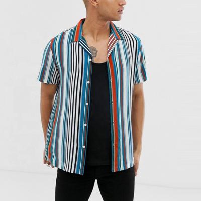 China wholesale custom clothing rayon print stripe Anti-wrinkle button up casual shirts for men for sale