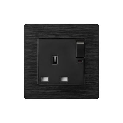 China Easy Installation FIKO 86 Hotel Wall Type 13A Black Square Aluminum Wire Design UK Corner Power Outlet With Switch Indicator Light Custom Logo Te for sale