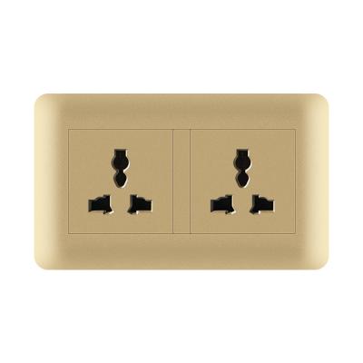 China Durable Embedded Concealed Type 147 Universal PC 13A Two Three-hole Bedside Socket FIKO Hotel Room Wall Panel Champagne Gold for sale