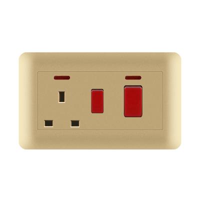 China Durable FIKO Hotel Engineering Projects Wall 147 Champagne Gold Square Three-hole Socket With 45A Switch Panel With Indicator for sale