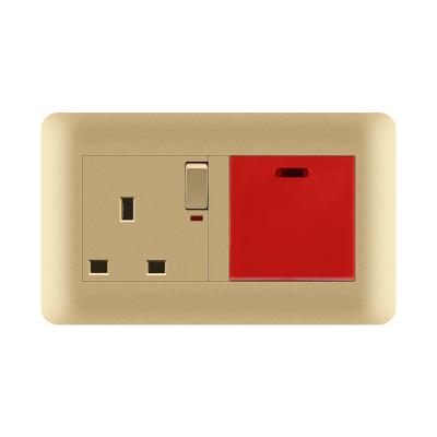 China Durable FIKO Hotel Engineering Projects Wall 147 Champagne Gold PC 13A Square Three-hole Socket With Switch With 45A High Current Switch for sale