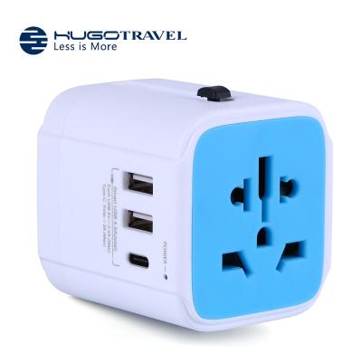 China Residential / Versatile Hugotravel Travel Kit Gift Item All In One Universal Travel Adapter 3USB Type C Universal Travel Adapter for sale